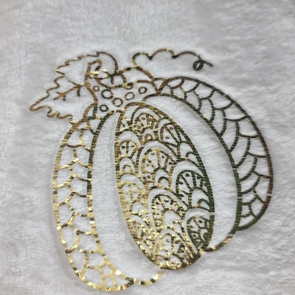 White Faux Fur Metallic Gold Foil PUMPKIN Blanket Fall Halloween Thanksgiving
